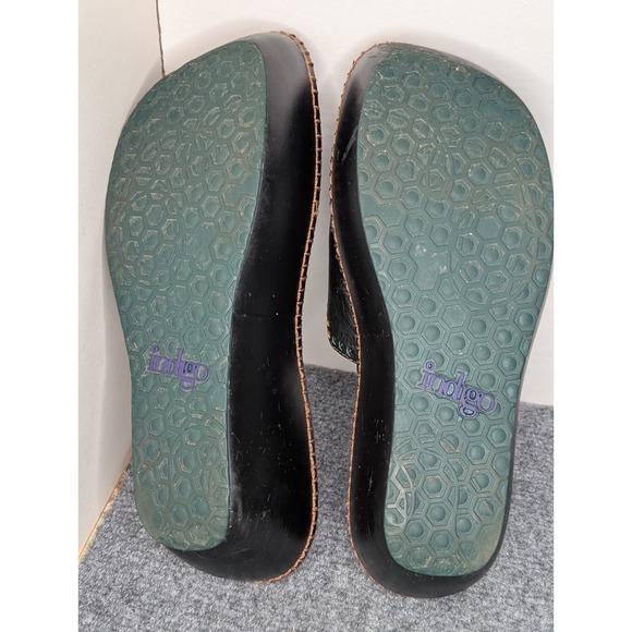 Indigo By Clarks Wedge Womens Black Leather Embroidered Sandals Size 8.5M - Picture 8 of 12